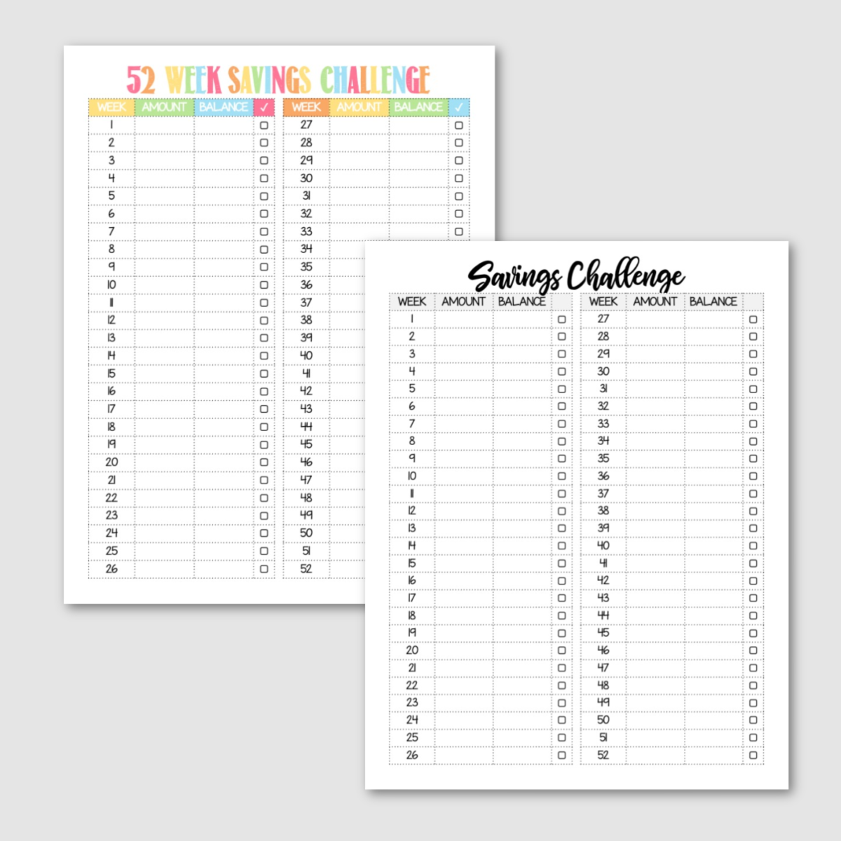 free printable blank 52 week savings challenge — krafty planner